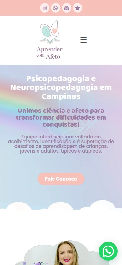 Versão mobile do site Aprender com Afeto.
