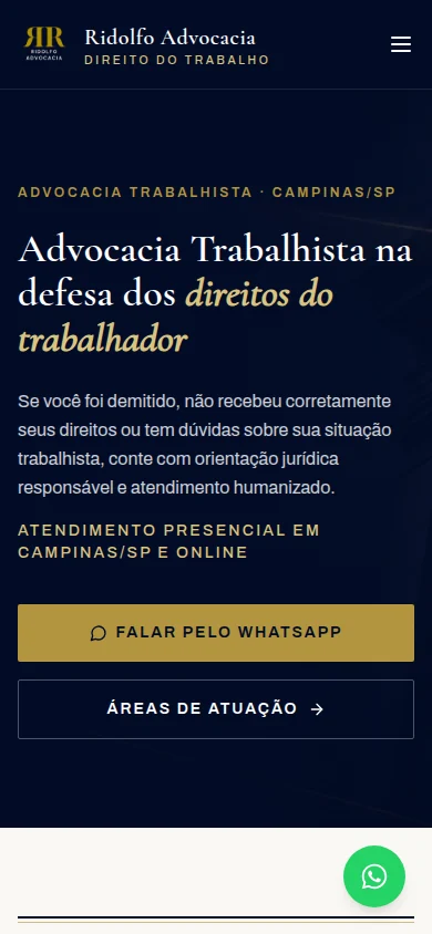 Versão mobile do site Rubens Ridolfo.